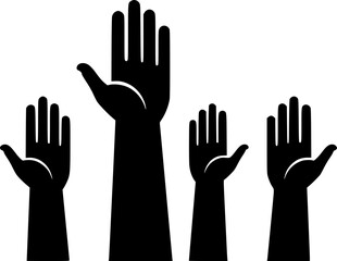 Obraz premium Four Black Hands Raised Upward on a White Background vector illustration 