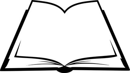 Open book silhouette with a simple and minimalistic design, black and white vector illustration
