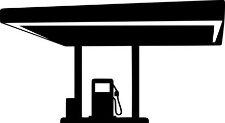 Silhouette of a gas station with an extended roof for coverage vector illustration
