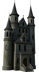Isolated 3D Gothic Stone Castle Tower Medieval Architecture in Transparent Background