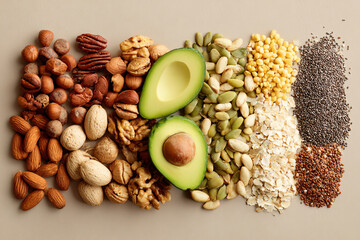 a variety of nuts and seeds on a table