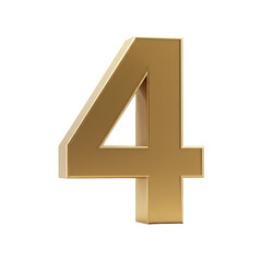 Obraz premium Isolated 3D Render of Glossy Golden Number Four on Transparent Background