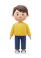 Isolated 3D Rendering of Cheerful Young Boy with Yellow Shirt