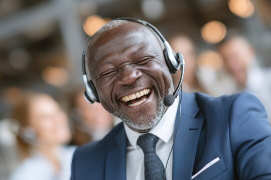 A mentor, business professionals, or a happy individual in a call center handle customer service, negotiations, or hotline communications, focusing on group support, lead generation, or serving as a