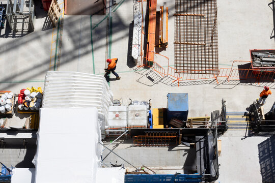 Overhead view of a construction site with construction worker