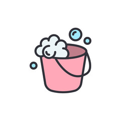 Pink Bucket With Foam And Bubbles Illustration On Transparent Style