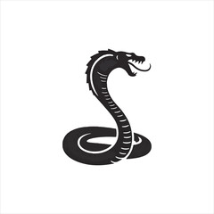 Cobra Snake Silhouette Vector Design,Aggressive Snake Illustration in Black,Coiled Snake with Open Mouth Vector,Dangerous Cobra Snake Art for Tattoo,Wild Snake Logo Design in Flat Style