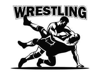 wrestling illustration, wrestling logo, two men fighting, wrestling silhouette logo, fighting community