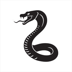 Obraz premium Cobra Snake Silhouette Vector Design,Aggressive Snake Illustration in Black,Coiled Snake with Open Mouth Vector,Dangerous Cobra Snake Art for Tattoo,Wild Snake Logo Design in Flat Style
