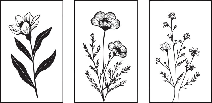 Set of vector floral elements, Set of hand drawn illustrations of birdsm, vintage, drawing, vector, sketch, illustration, landscape, house, tree, frame, design, old, set, pattern, architecture, flower