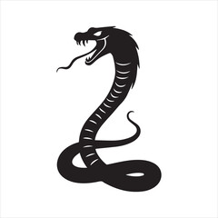 Fototapeta premium Cobra Snake Silhouette Vector Design,Aggressive Snake Illustration in Black,Coiled Snake with Open Mouth Vector,Dangerous Cobra Snake Art for Tattoo,Wild Snake Logo Design in Flat Style