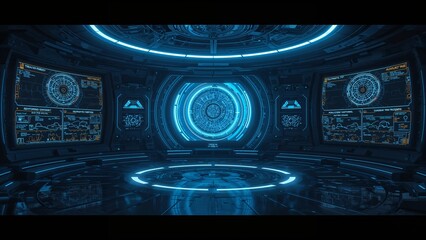 High-resolution image of a futuristic fusion reactor control room, large digital screens, reactor monitoring graphics