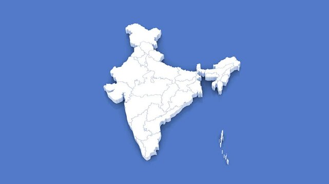 3D Animated Political Map of India over blue background. With luma matte.