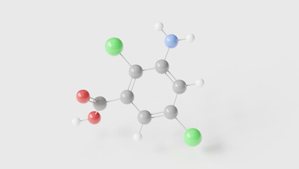 chloramben molecule 3d, molecular structure, ball and stick model, structural chemical formula herbicide