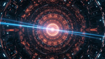 Obraz premium Ultra high-resolution digital illustration of the inside of a futuristic fusion reactor, glowing plasma contained by magnetic fields