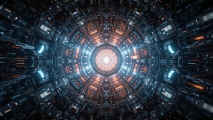 Fototapeta premium Ultra high-resolution digital illustration of the inside of a futuristic fusion reactor, glowing plasma contained by magnetic fields