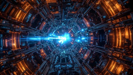 Ultra high-resolution digital illustration of the inside of a futuristic fusion reactor, glowing plasma contained by magnetic fields