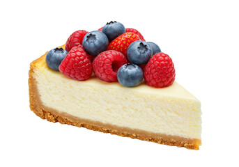 Isolated Background of Cheesecake with Fresh Raspberry and Blueberry