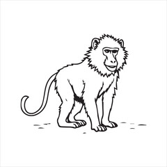 Cute Cartoon Monkey Outline Vector,Happy Monkey Coloring Page Illustration, Smiling Monkey Black and White Drawing, Vector Outline of Cheerful Monkey, Cartoon Monkey Line Art for Kids