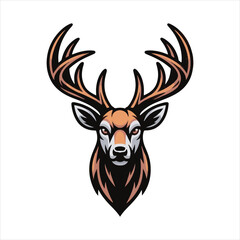 Deer Head Mascot Logo Vector Illustration,Wild Stag Head Vector Design for Branding,Aggressive Deer Logo in Vector Art Style,Modern Vector Deer Head with Antlers,Bold Deer Face Logo for Sports Team