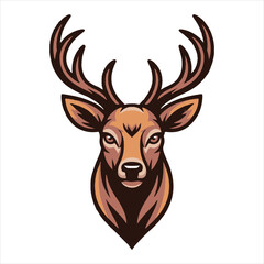 Deer Head Mascot Logo Vector Illustration,Wild Stag Head Vector Design for Branding,Aggressive Deer Logo in Vector Art Style,Modern Vector Deer Head with Antlers,Bold Deer Face Logo for Sports Team
