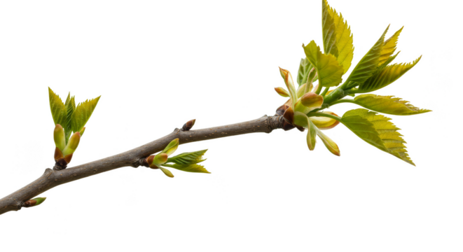 Isolated Branch New Green Leaves Transparent Background Spring Growth