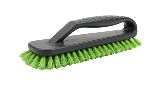 Isolated Cleaning Scrub Brush Green Bristles on Transparent Background