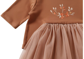 Obraz premium Embroidered Bodysuit and Tulle Skirt Set A Gentle Autumnal Ensemble for Infants isolated on transparent background