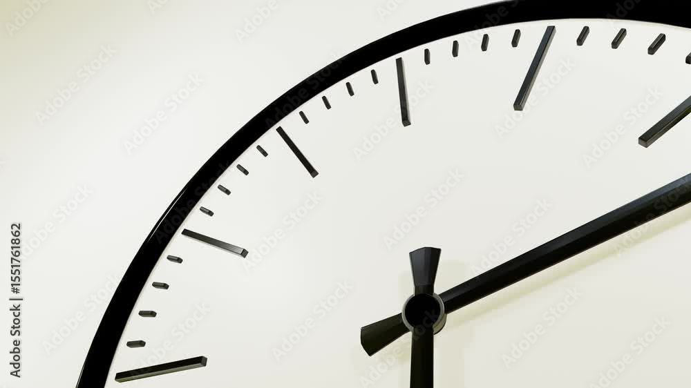 Poster black dial of mechanical watch with fast rotating hands on white background. close-up time lapse. 3d