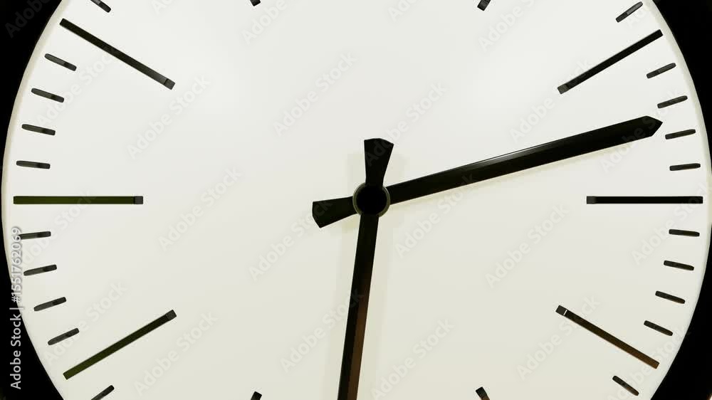 Poster black dial of mechanical watch with fast rotating hands on white background. close-up time lapse. 3d