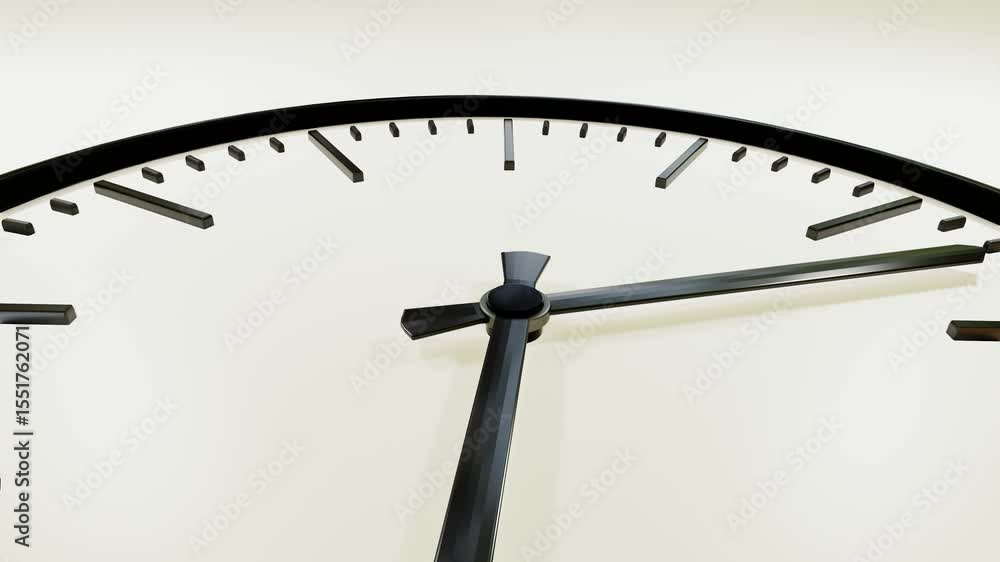 Poster black dial of mechanical watch with fast rotating hands on white background. close-up time lapse. 3d