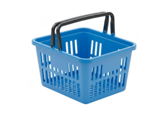 Isolated Blue Plastic Shopping Basket with Handles Transparent Background