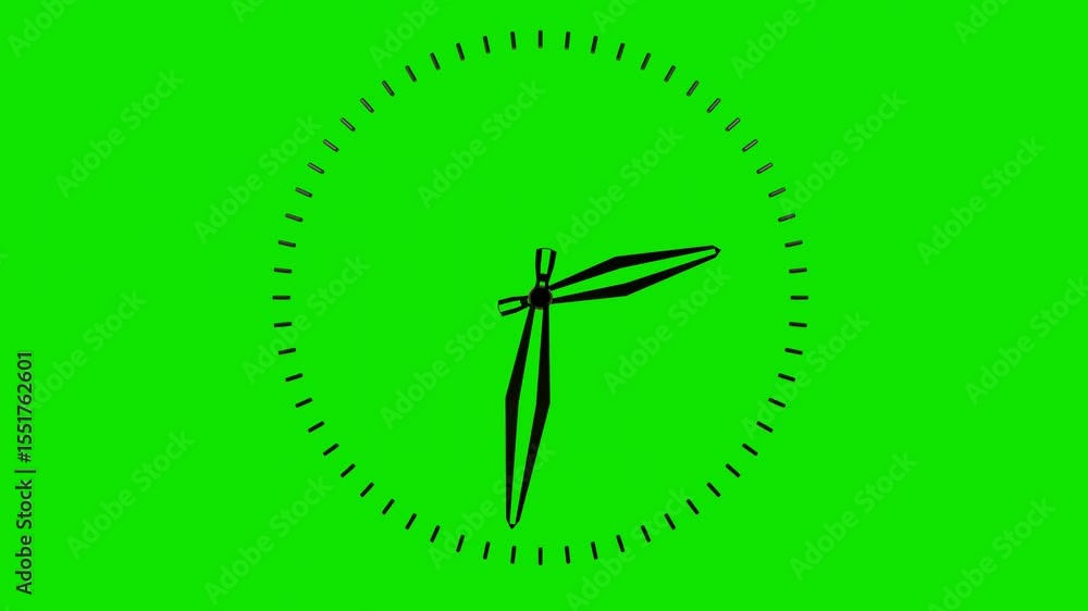 Poster black dial of mechanical watch with fast rotating hands on green background. time lapse. 3d render l