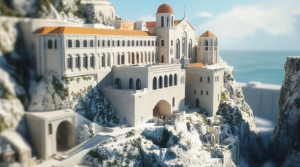 Coastal monastery nestled in a rocky cliff