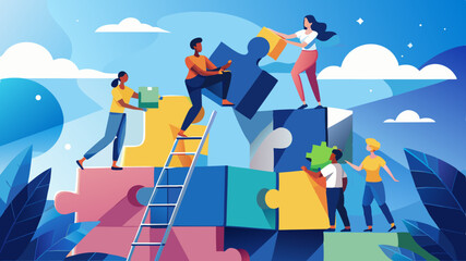 People assembling puzzle pieces together as teamwork © Chandra