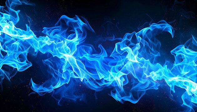 黒背景に激しく燃え上がる青と水色の密集炎 &ndash; Intense Cluster of Blue and Cyan Flames on a Dark Background