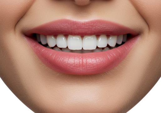 Isolated Closeup of Beautiful Smile with Glossy Lips on Transparent