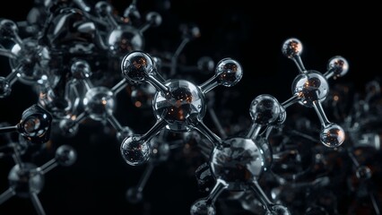 Macro image of a hyper-detailed molecule with water droplets on the surface
