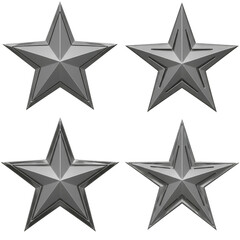 Obraz premium Isolated Four Silver Metallic Stars 3D Rendering on Transparent Background