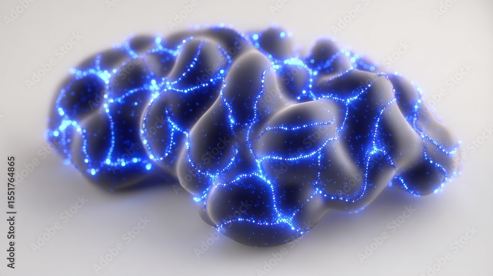 Poster the human brain is illustrated as being linked to a stock network, symbolizing the notion of conscio