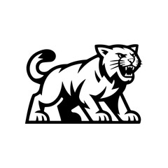 Black and White Illustration of Wild Cat, Black Cat Logo, Black Cat Illustration.