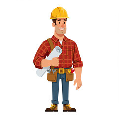 Happy Construction Worker Cartoon Illustration