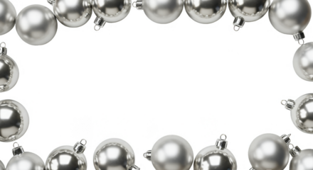 Isolated Frame of Silver Baubles Christmas Ornaments Holiday Decoration