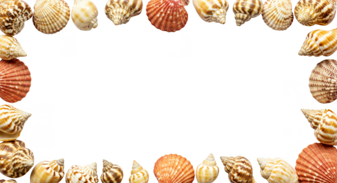 Isolated Frame of Seashells Border on Transparent Background in PNG