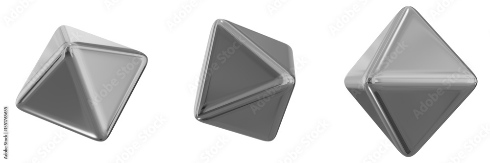 Fototapete 3d chrome metallic abstract shape objects, 3d rendering steel gradient shape design element, futuris