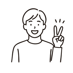 Businessman giving peace sign, minimal line art illustration