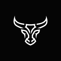 Bull head vector on black background, clean and modern design, ideal for logos and branding.