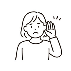 Fototapeta premium Woman listening hand to ear, minimal line art illustration