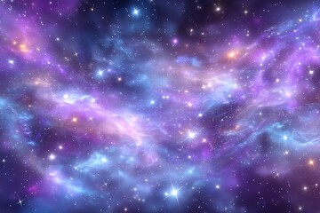 Obraz premium This generative AI background depicts a fantasy galaxy consisting of a purple and violet nebula and stars