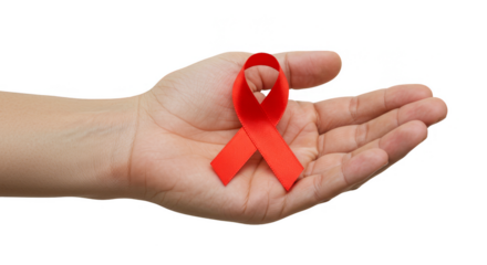 Isolated Hand Holding Red Aids Ribbon Awareness Symbol Support